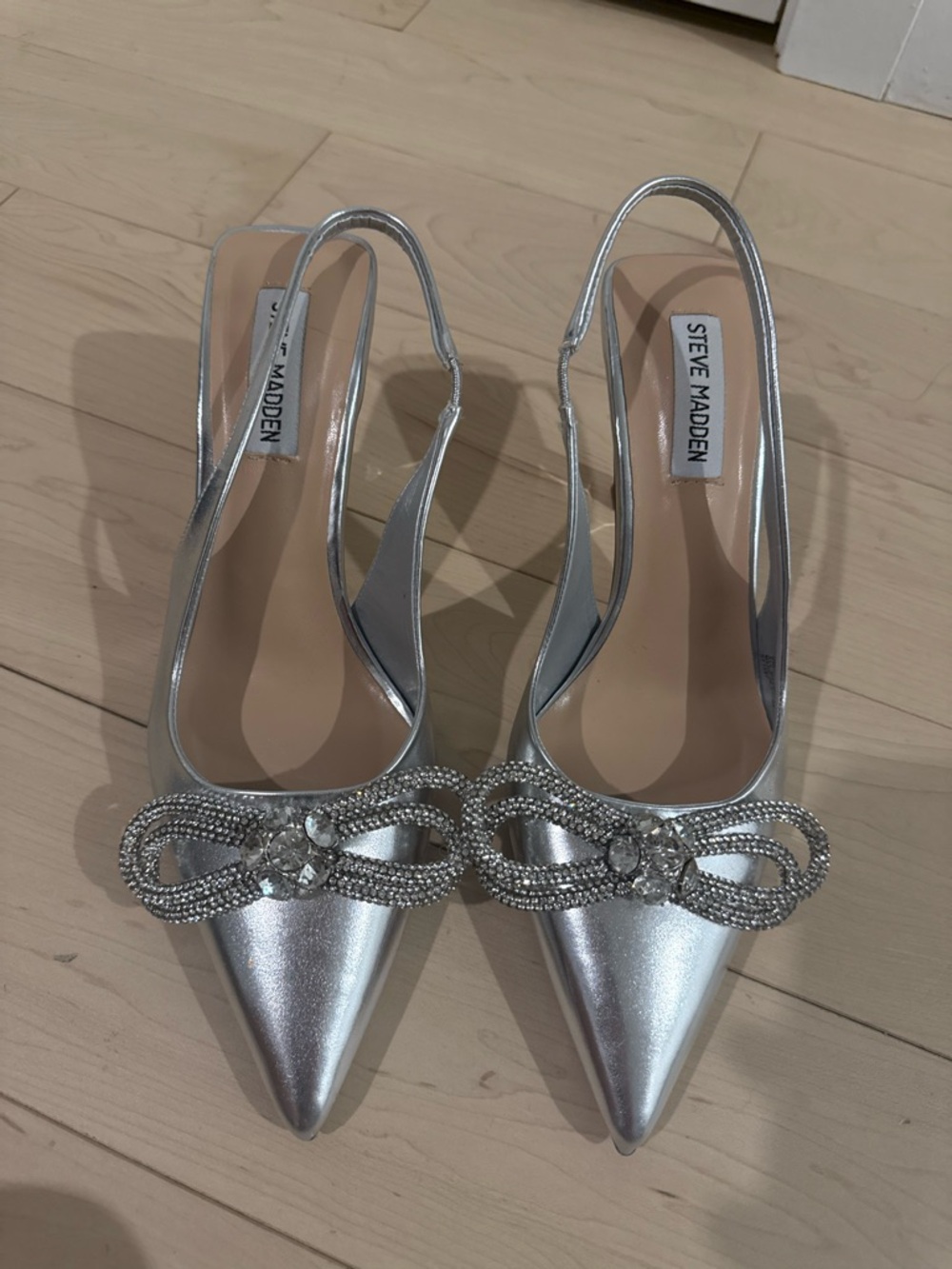 Steve Madden Silver Crystal Bow Slingback Pumps